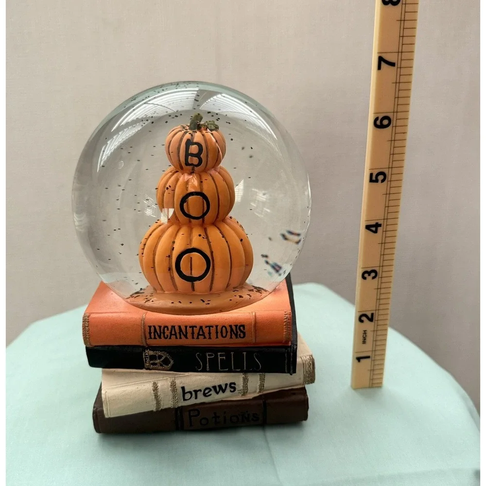 Halloween (NEW) Musical Stacked Orange Books Pumpkin BOO Snow Globe